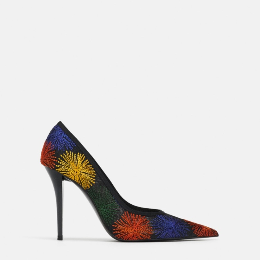 ZARA STUNNING MULTICOLORED EMBROIDERED COURT HIGH HEELS NEW WITH TAGS US 8 EUR38